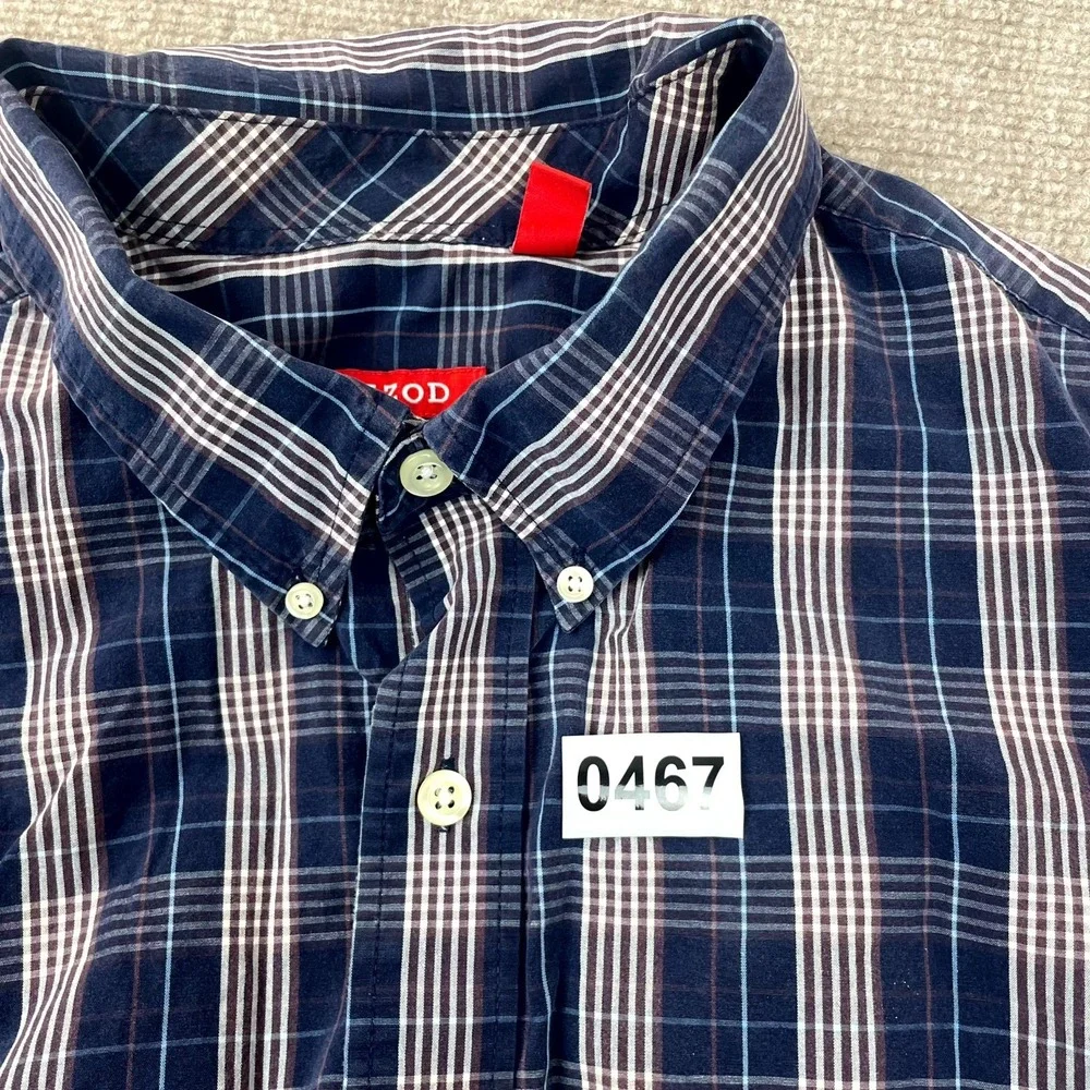 Izod Shirt Mens 2XL Multicolor‎ Plaid Cotton Shirttail Hem Pleated Button Down